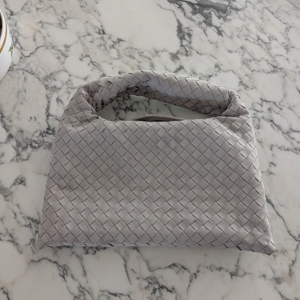 light grey woven suede hobo shoulder handbag - Bottega Veneta Hop NOT authentic